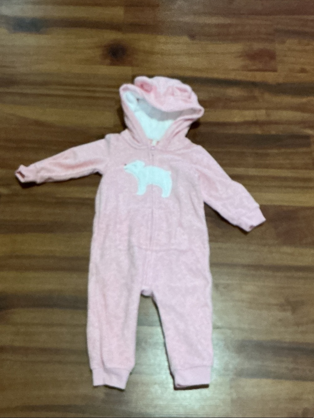 Pink Hooded Polar Bear One-Piece Romper for Kids carters 9 months great